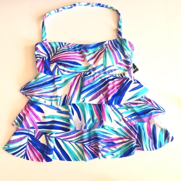 Island Escape Tiered Swim Top Ruffles Bandini Swimsuit Women’s Size 8 NEW - Picture 2 of 8